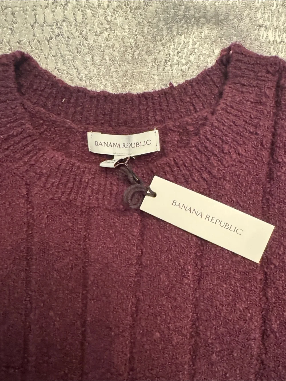 Banana Republic Men's Bouclé Ribbed Crew-Neck Sweater in Ruby Plum Purple